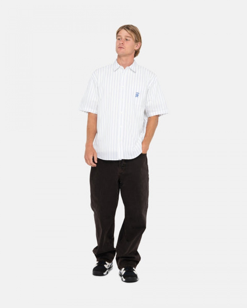 Men Stussy Boxy Striped Shirts White Australia | VMS-0859