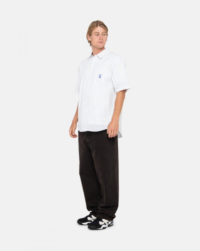 Men Stussy Boxy Striped Shirts White Australia | VMS-0859