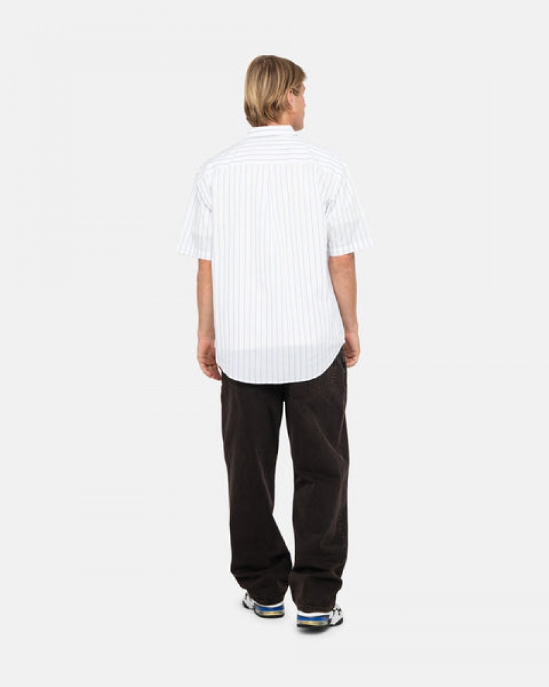 Men Stussy Boxy Striped Shirts White Australia | VMS-0859