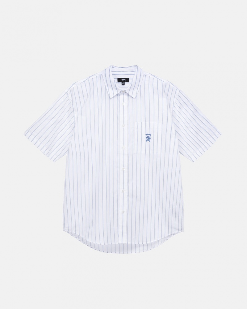 Men Stussy Boxy Striped Shirts White Australia | VMS-0859