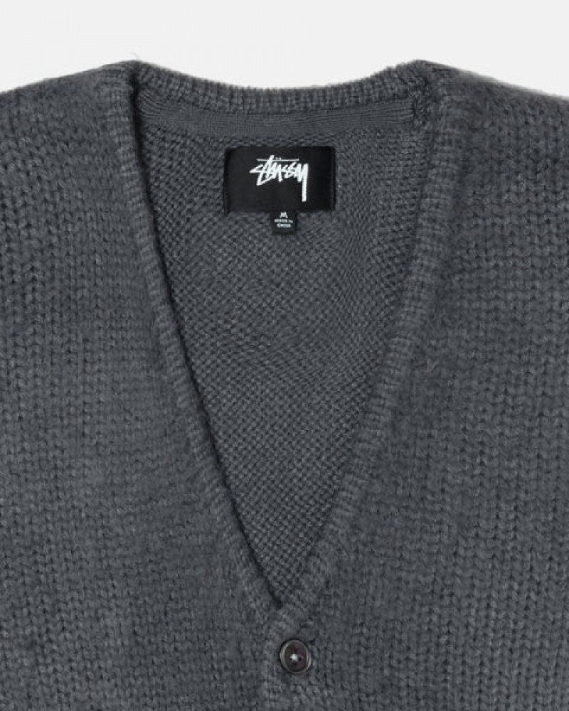 Men Stussy Brushed Cardigan Sweaters Charcoal Australia | RKS-9003