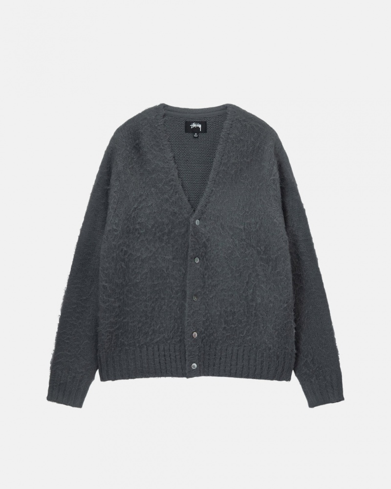 Men Stussy Brushed Cardigan Sweaters Charcoal Australia | RKS-9003