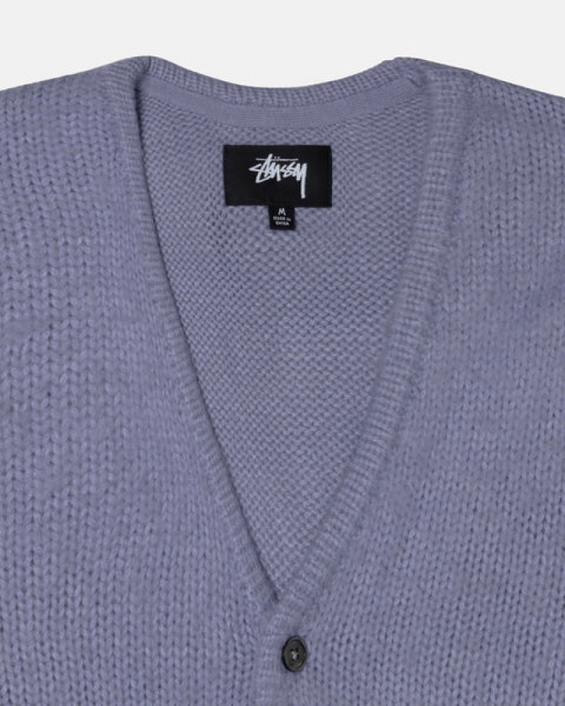 Men Stussy Brushed Cardigan Sweaters Purple Australia | VCD-8435