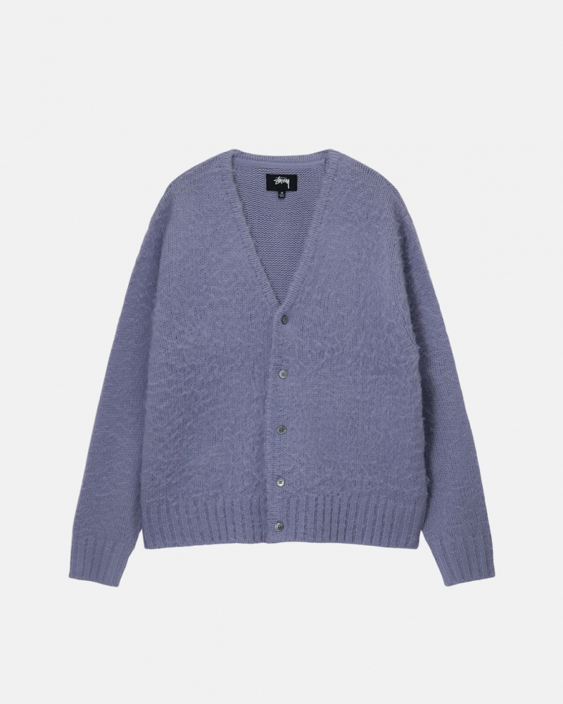 Men Stussy Brushed Cardigan Sweaters Purple Australia | VCD-8435