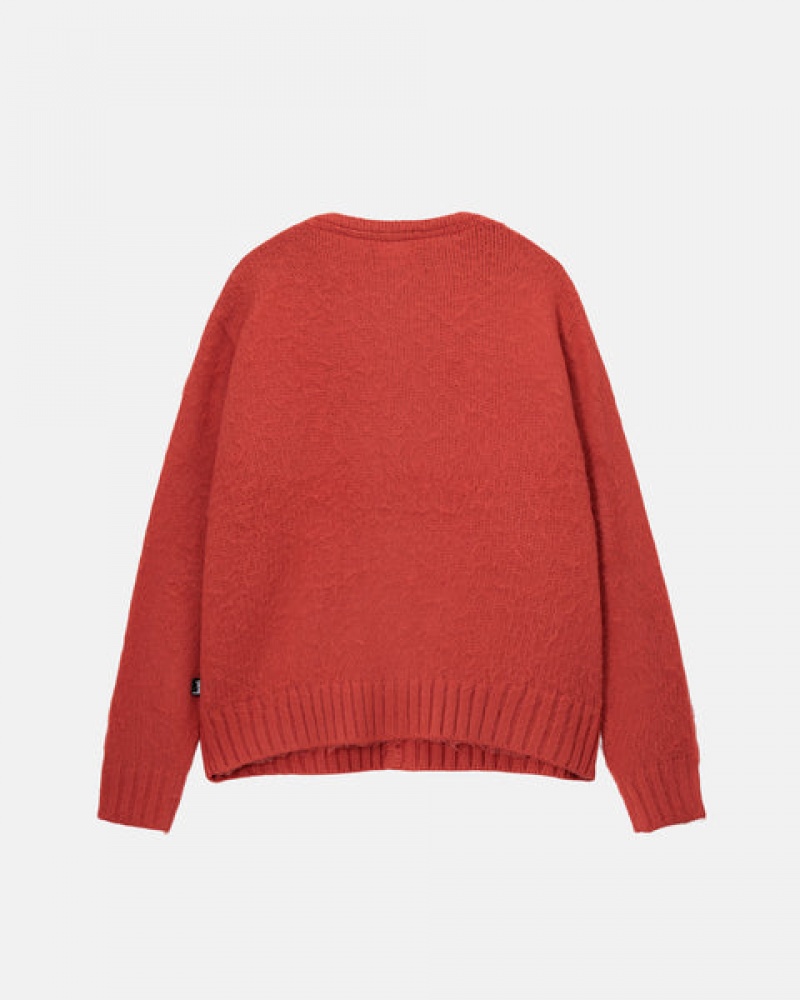 Men Stussy Brushed Cardigan Sweaters Red Australia | SIE-8419