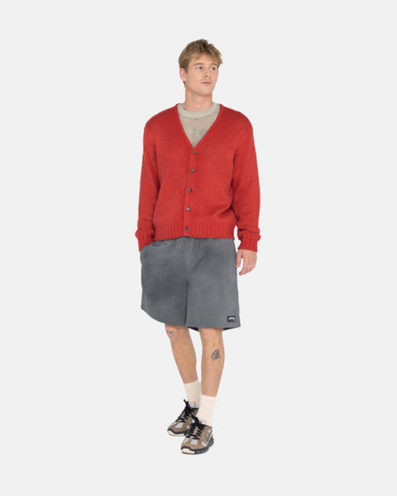 Men Stussy Brushed Cardigan Sweaters Red Australia | SIE-8419