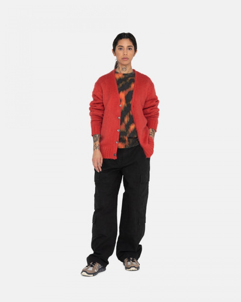 Men Stussy Brushed Cardigan Sweaters Red Australia | SIE-8419