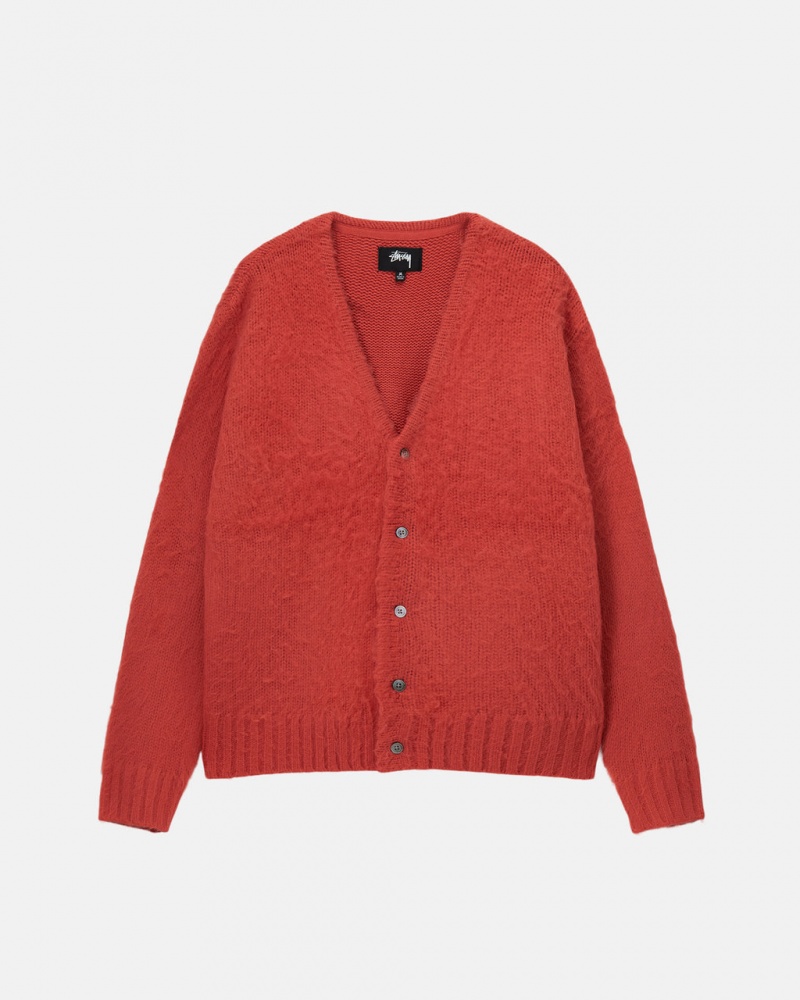 Men Stussy Brushed Cardigan Sweaters Red Australia | SIE-8419