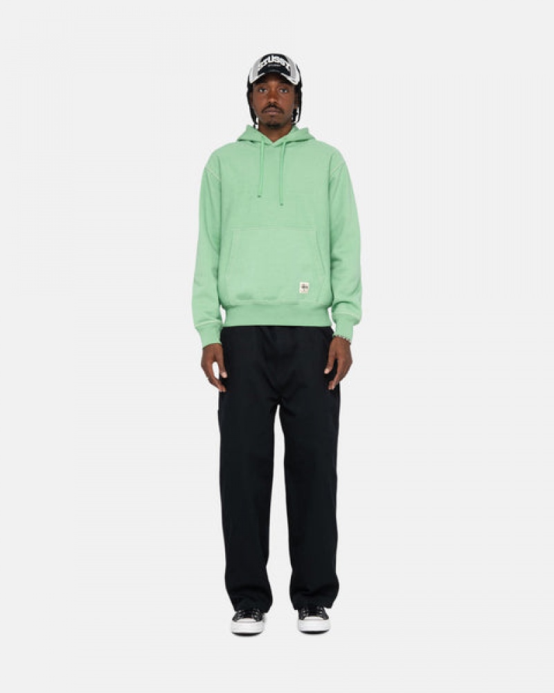 Men Stussy Contrast Stitch Label Hood Sweatshirts Green Australia | IRO-1071