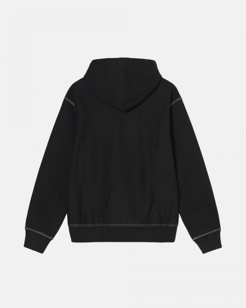 Men Stussy Contrast Stitch Label Hoodie Black Australia | RZZ-6273