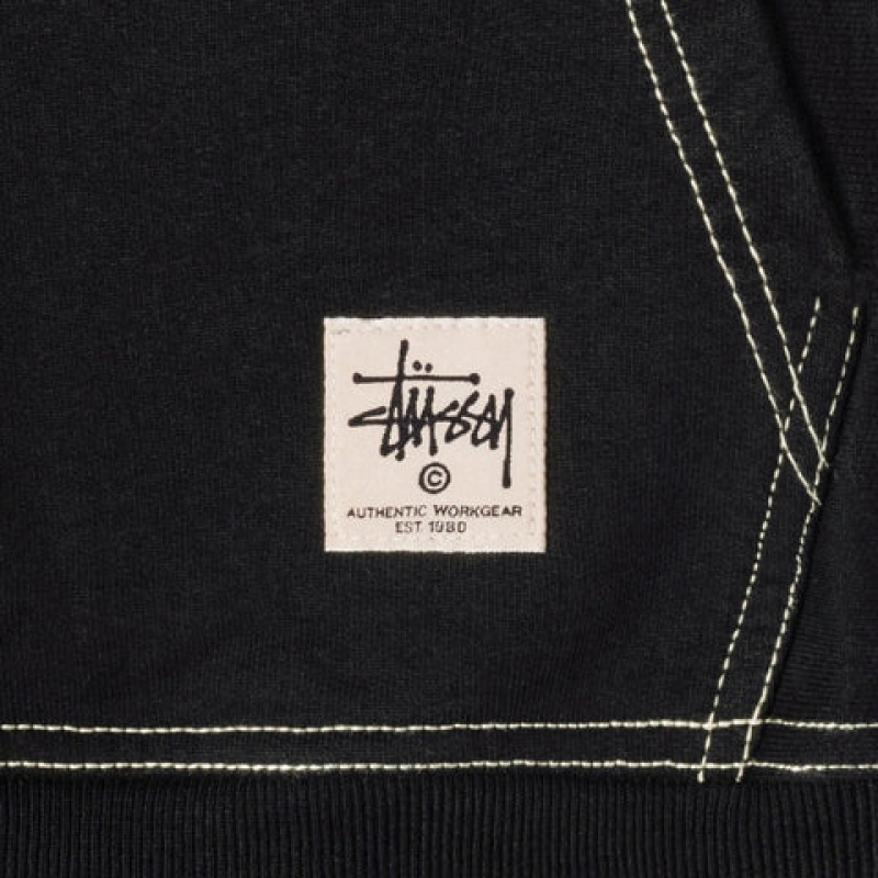 Men Stussy Contrast Stitch Label Hoodie Black Australia | RZZ-6273