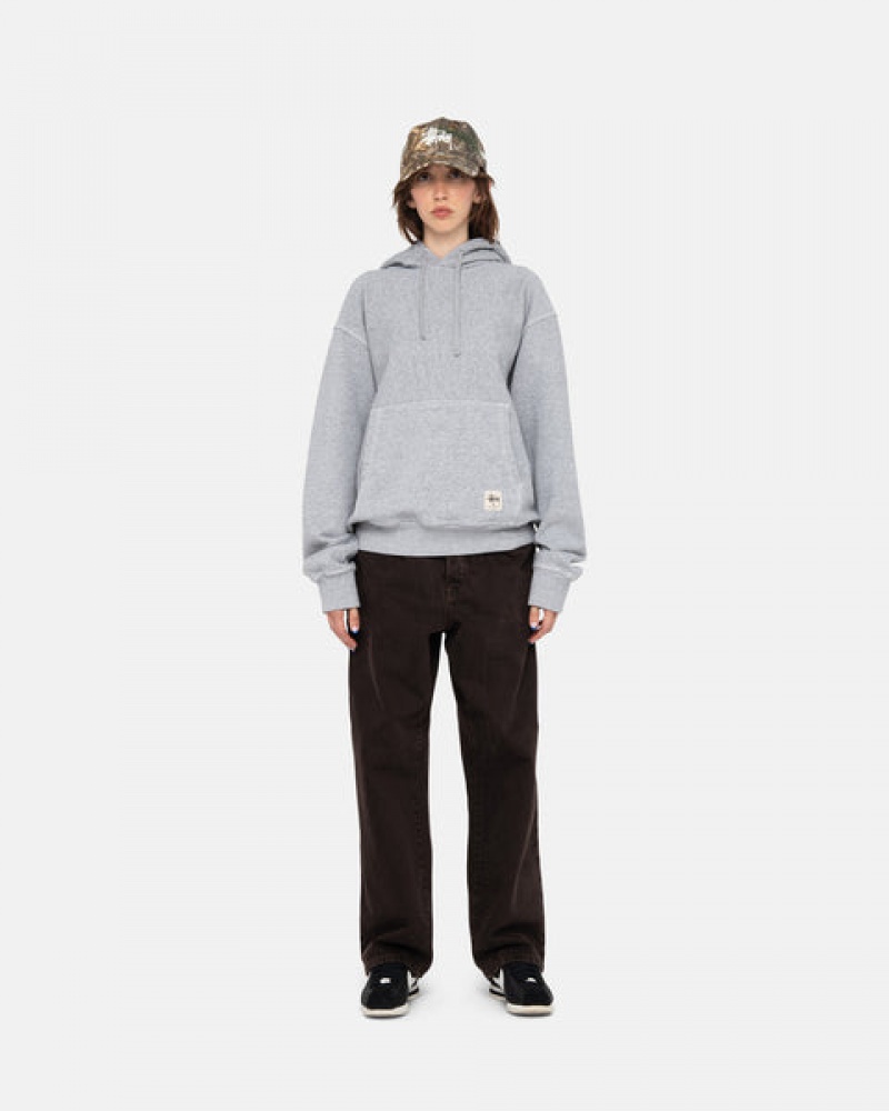 Men Stussy Contrast Stitch Label Hoodie Grey Australia | EYG-6393