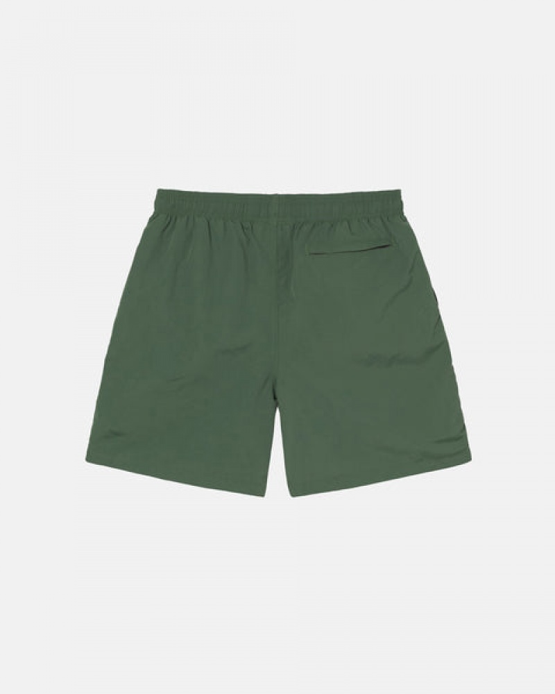 Men Stussy Curly S Water Short Swimwear Olive Australia | BWM-9022