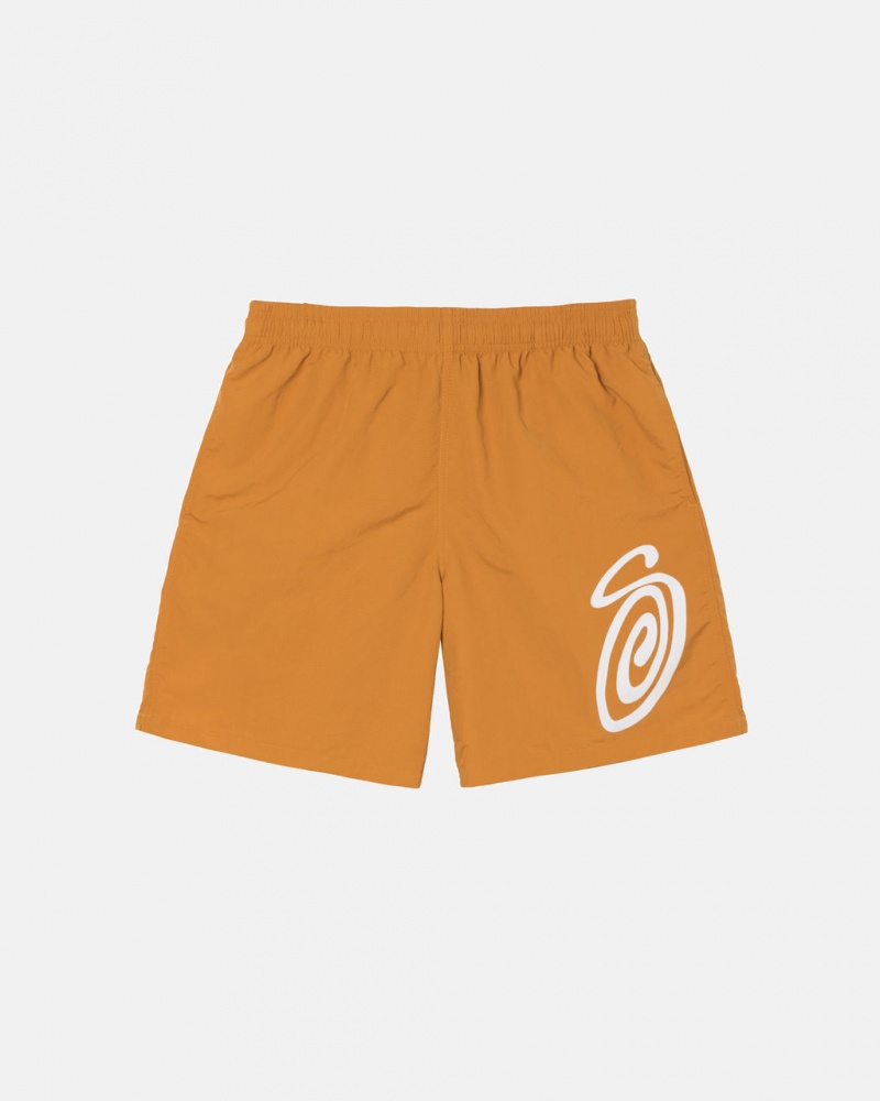 Men Stussy Curly S Water Short Swimwear Orange Australia | LOS-5047