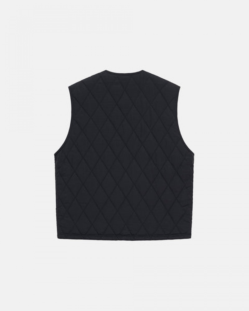 Men Stussy Diamond Quilted Vest Black Australia | YEF-8186