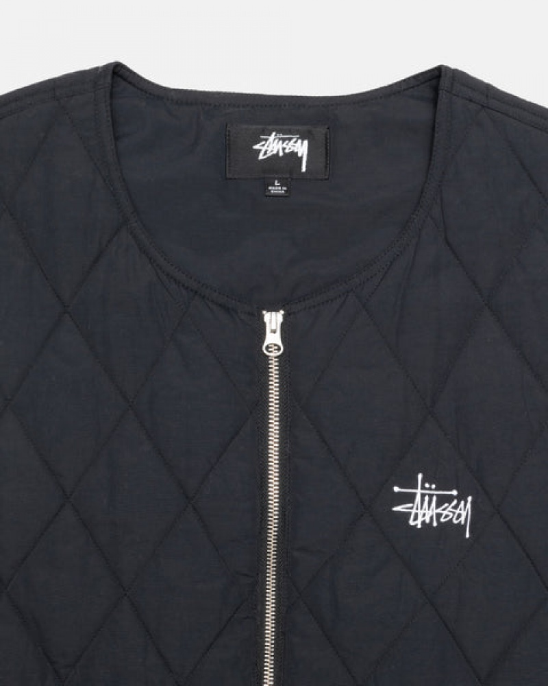 Men Stussy Diamond Quilted Vest Black Australia | YEF-8186