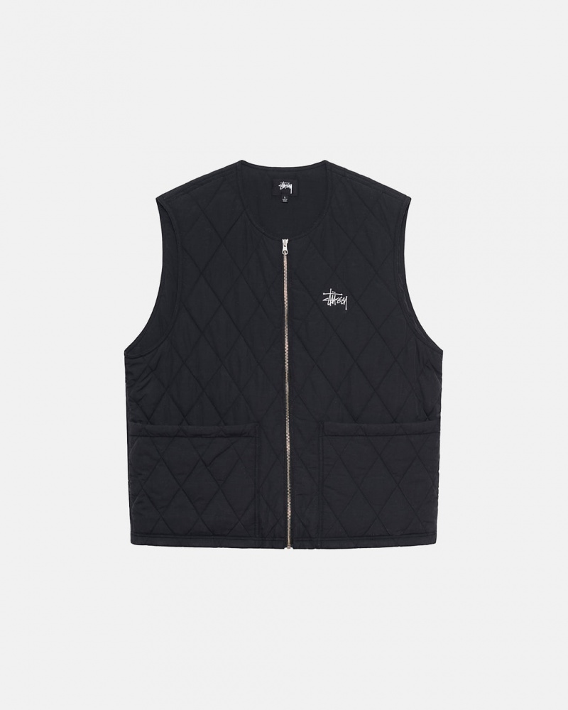 Men Stussy Diamond Quilted Vest Black Australia | YEF-8186