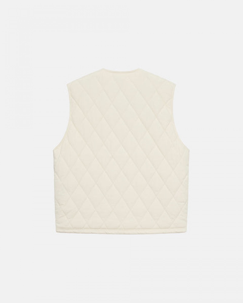 Men Stussy Diamond Quilted Vest Cream Australia | GQQ-6784