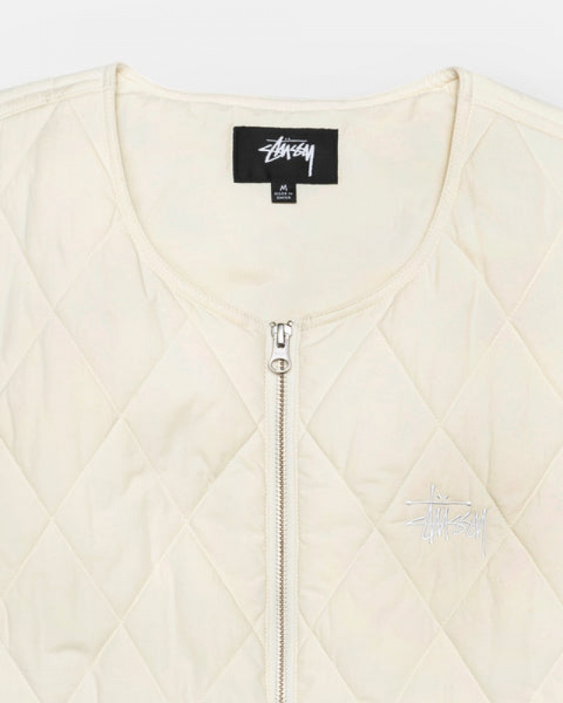 Men Stussy Diamond Quilted Vest Cream Australia | GQQ-6784