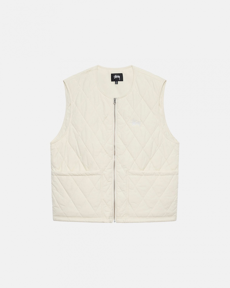 Men Stussy Diamond Quilted Vest Cream Australia | GQQ-6784