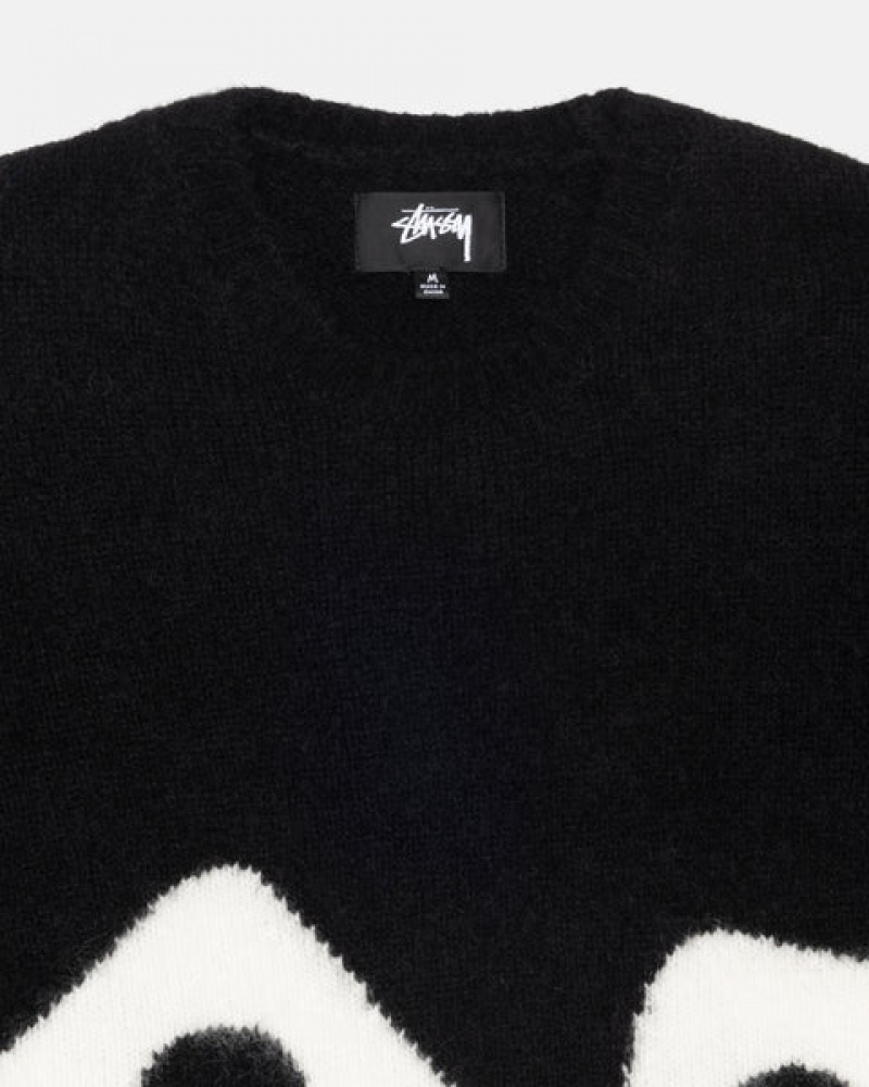 Men Stussy Dice Fuzzy Crew Sweaters Black Australia | NIB-5749