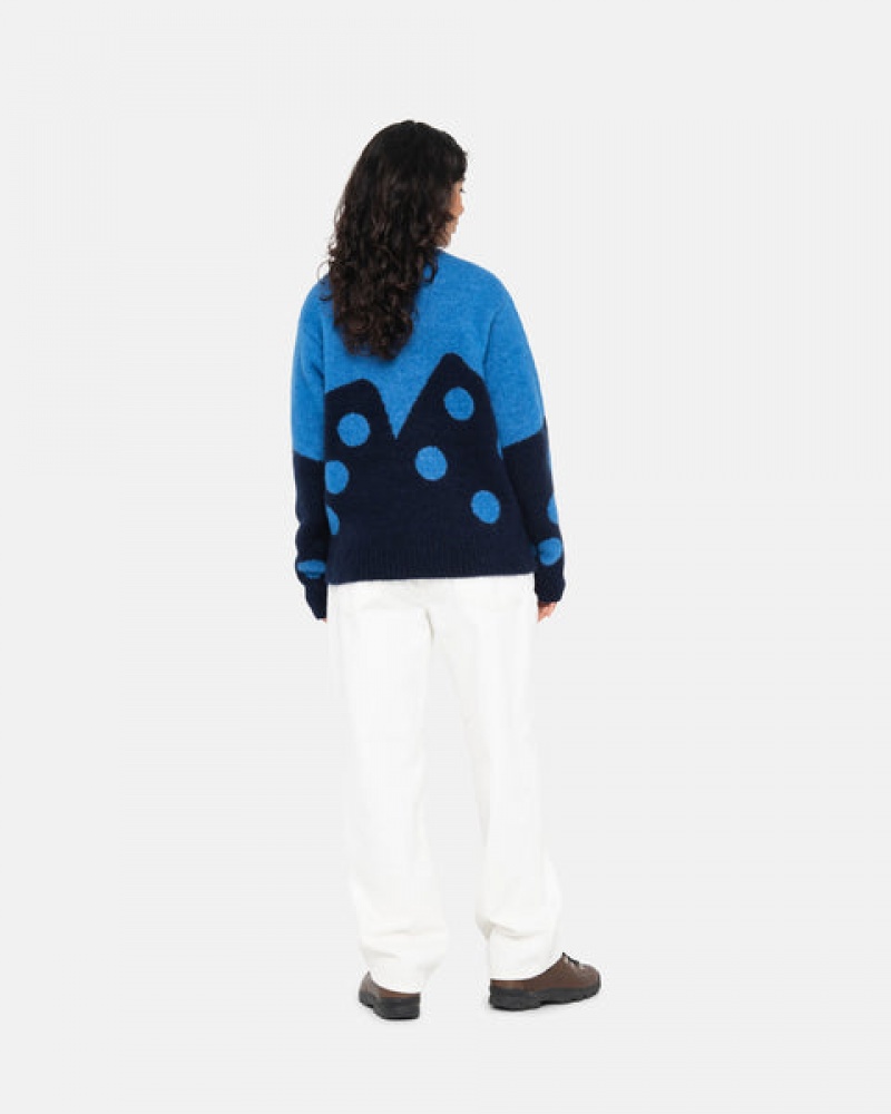 Men Stussy Dice Fuzzy Crew Sweaters Blue Australia | JTW-9463