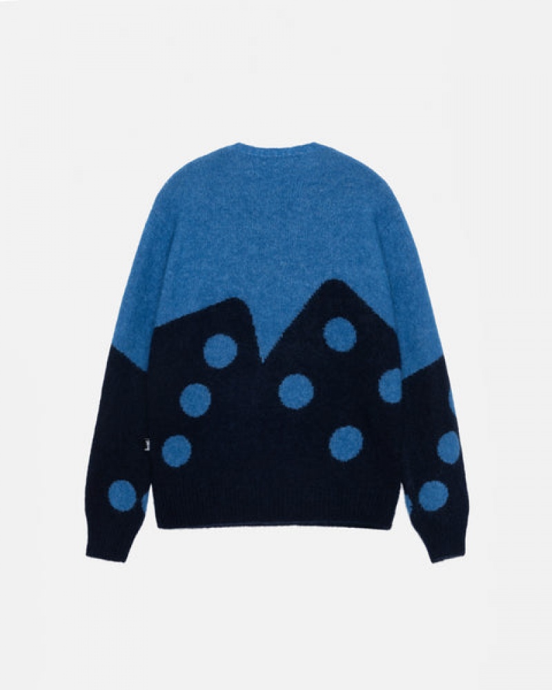 Men Stussy Dice Fuzzy Crew Sweaters Blue Australia | JTW-9463