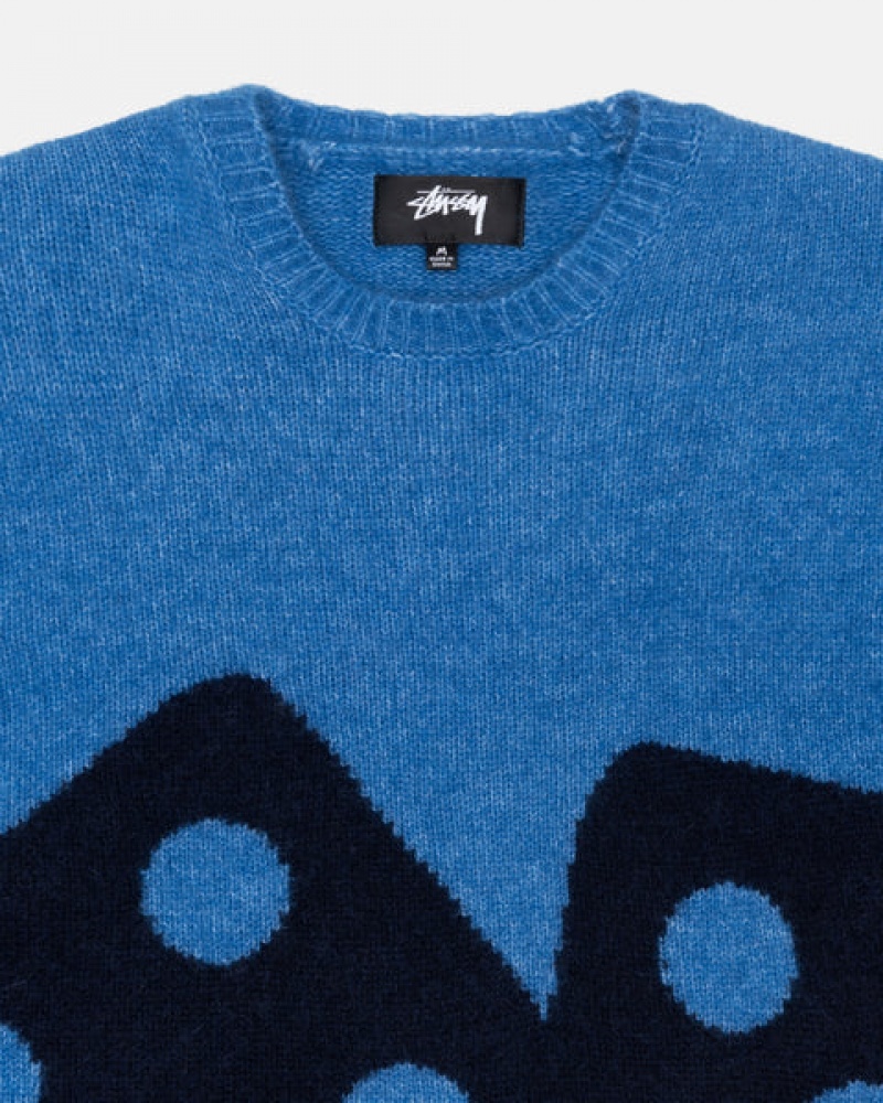 Men Stussy Dice Fuzzy Crew Sweaters Blue Australia | JTW-9463