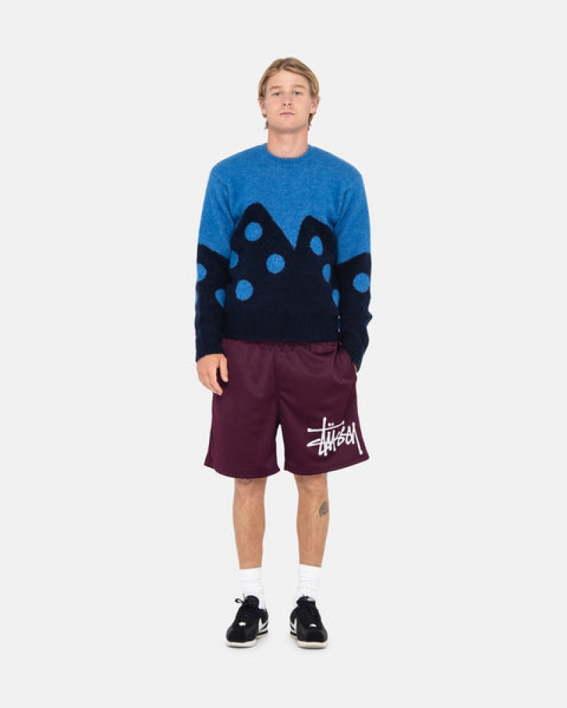 Men Stussy Dice Fuzzy Crew Sweaters Blue Australia | JTW-9463