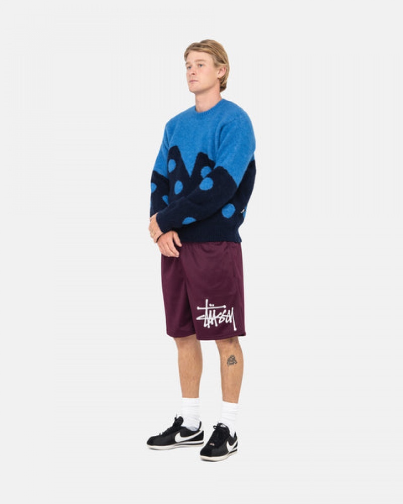 Men Stussy Dice Fuzzy Crew Sweaters Blue Australia | JTW-9463