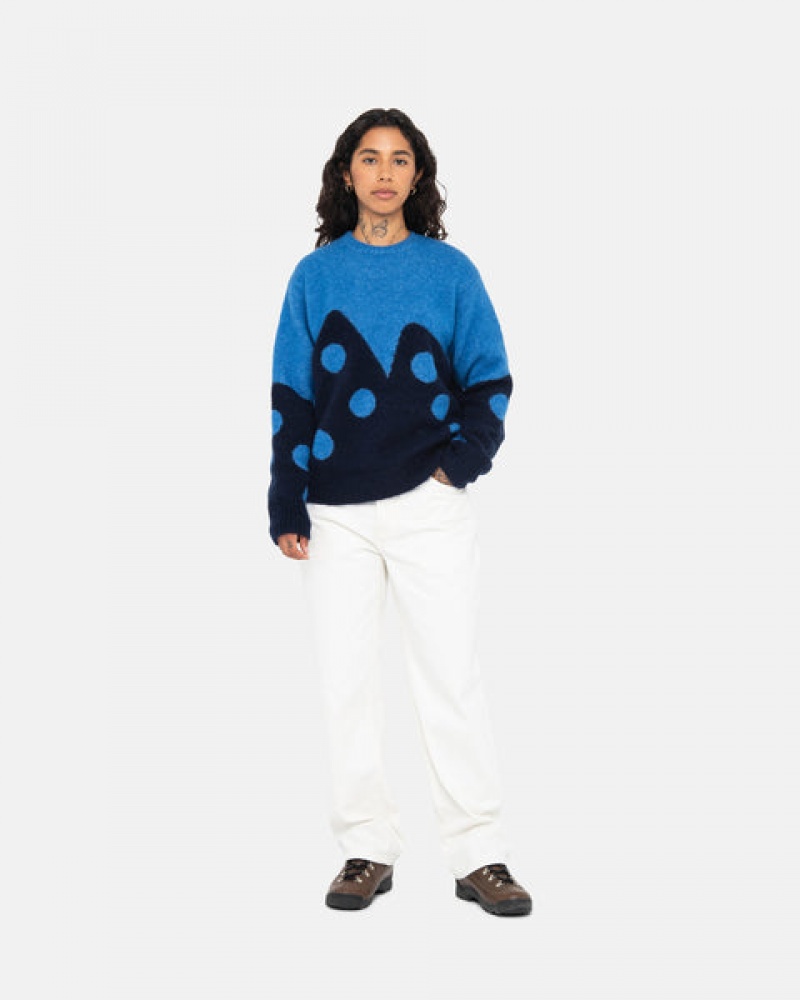 Men Stussy Dice Fuzzy Crew Sweaters Blue Australia | JTW-9463