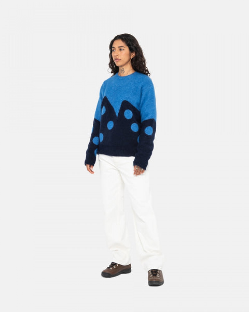 Men Stussy Dice Fuzzy Crew Sweaters Blue Australia | JTW-9463