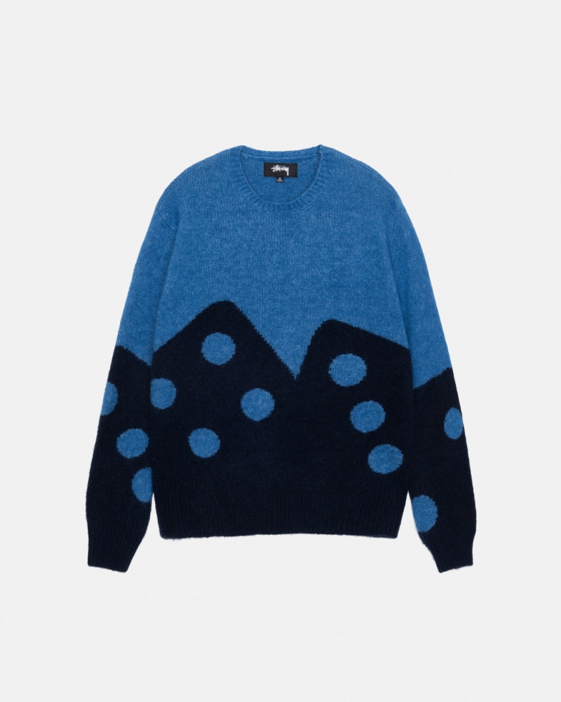 Men Stussy Dice Fuzzy Crew Sweaters Blue Australia | JTW-9463