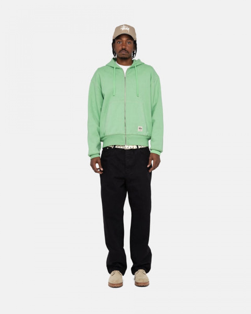 Men Stussy Double Face Label Zip Hoodie Green Australia | XEG-5715