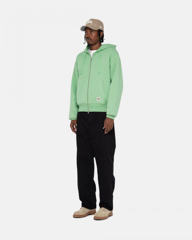 Men Stussy Double Face Label Zip Hoodie Green Australia | XEG-5715