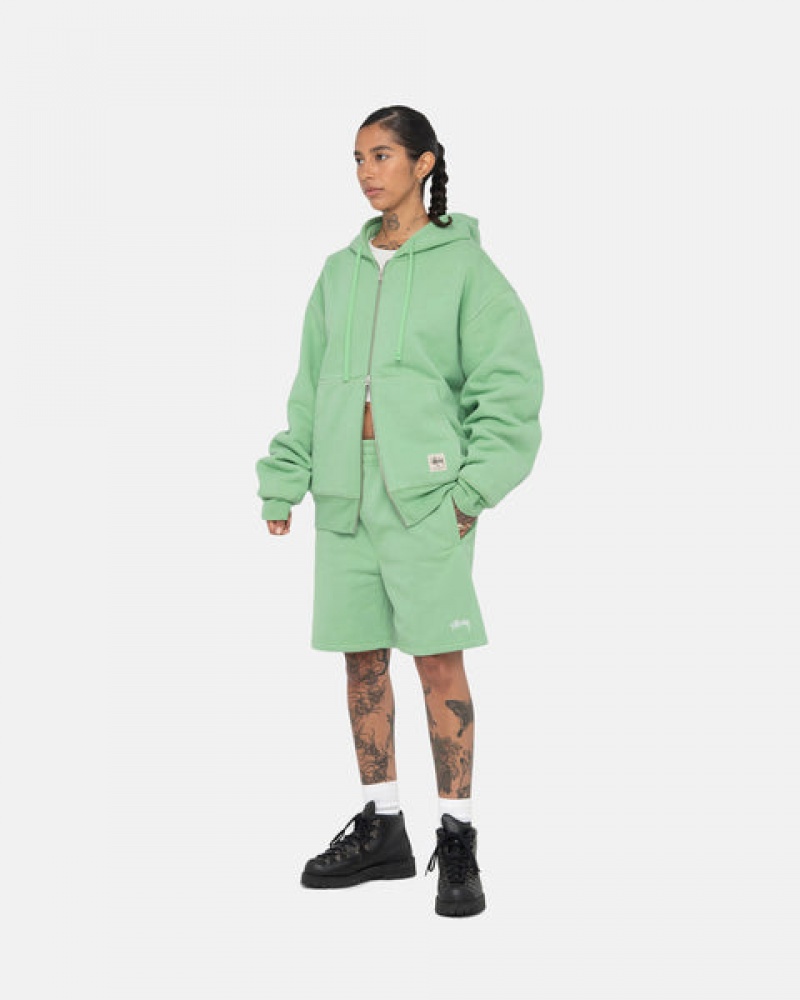 Men Stussy Double Face Label Zip Hoodie Green Australia | XEG-5715