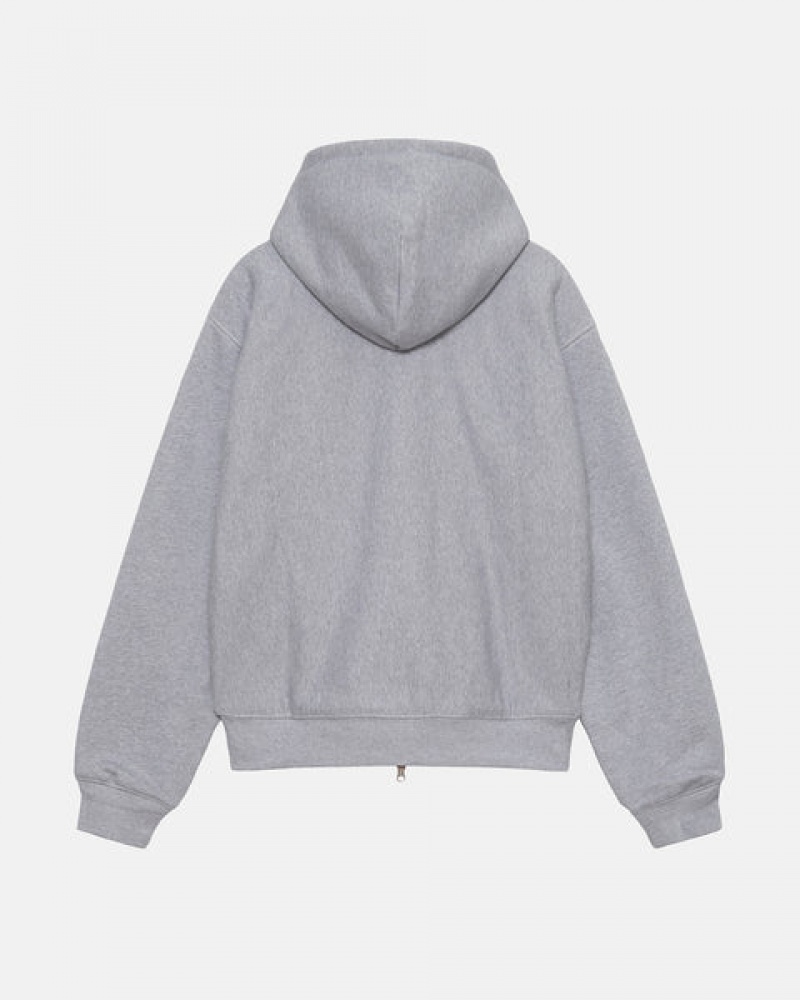 Men Stussy Double Face Label Zip Hoodie Grey Australia | ICS-1688