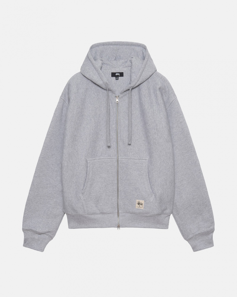 Men Stussy Double Face Label Zip Hoodie Grey Australia | ICS-1688