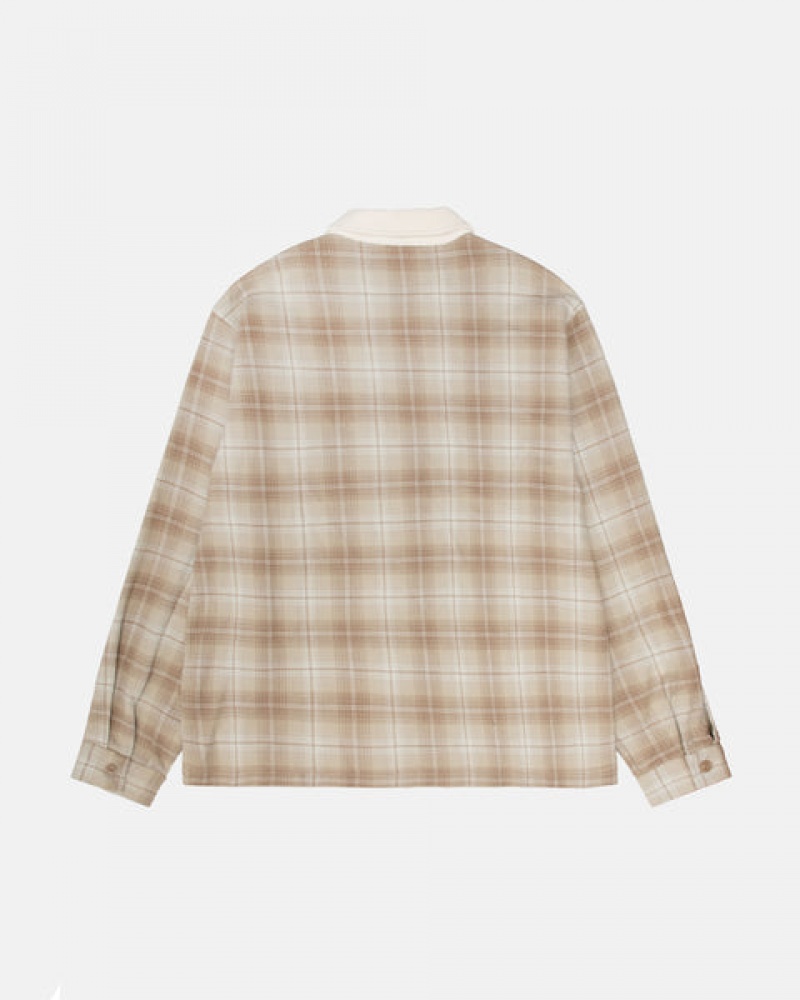 Men Stussy Frank Plaid Zip Shirts Brown Australia | JXP-7506