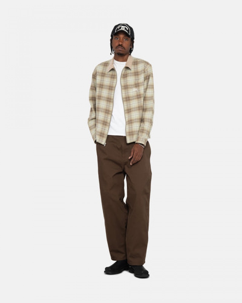 Men Stussy Frank Plaid Zip Shirts Brown Australia | JXP-7506