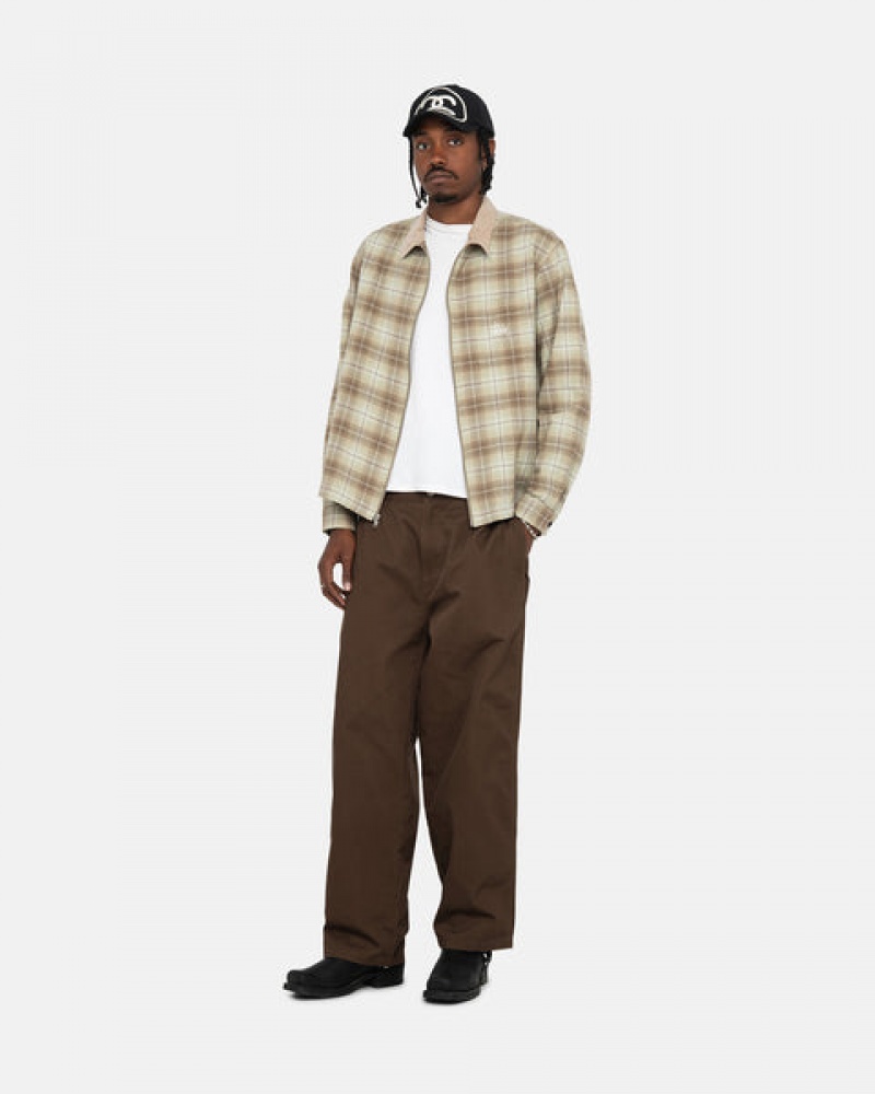 Men Stussy Frank Plaid Zip Shirts Brown Australia | JXP-7506