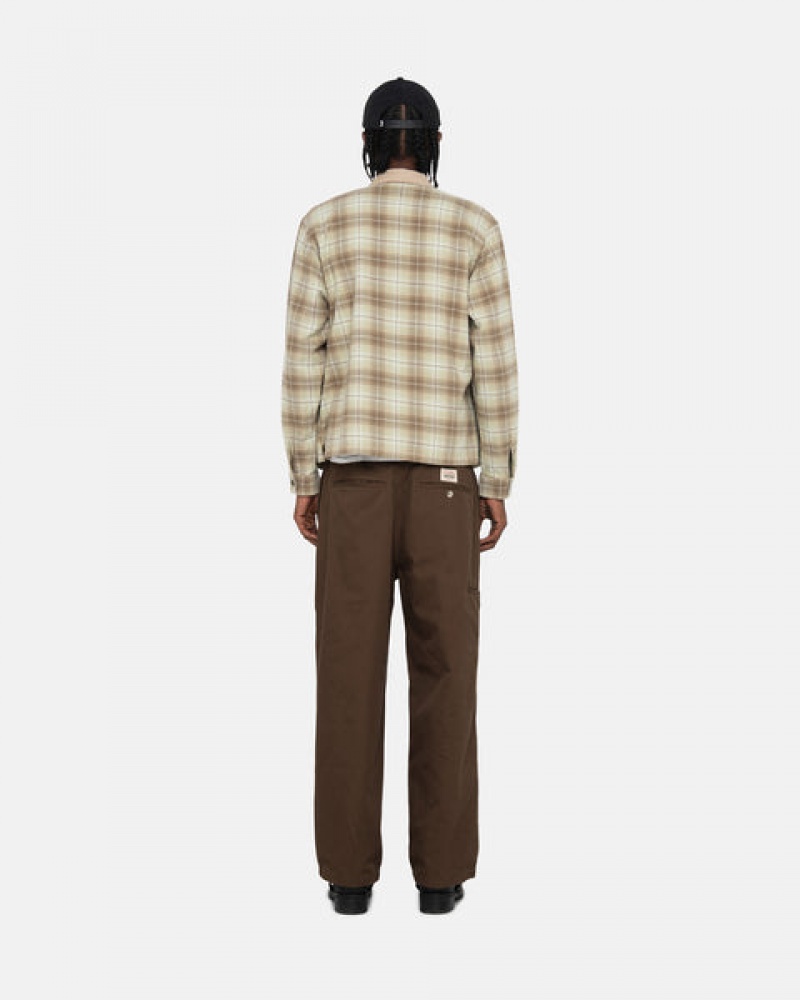 Men Stussy Frank Plaid Zip Shirts Brown Australia | JXP-7506