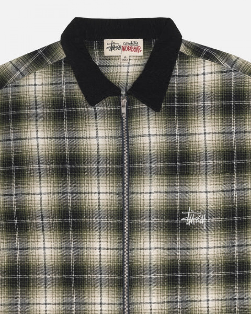 Men Stussy Frank Plaid Zip Shirts Dark Grey Australia | LOC-8940