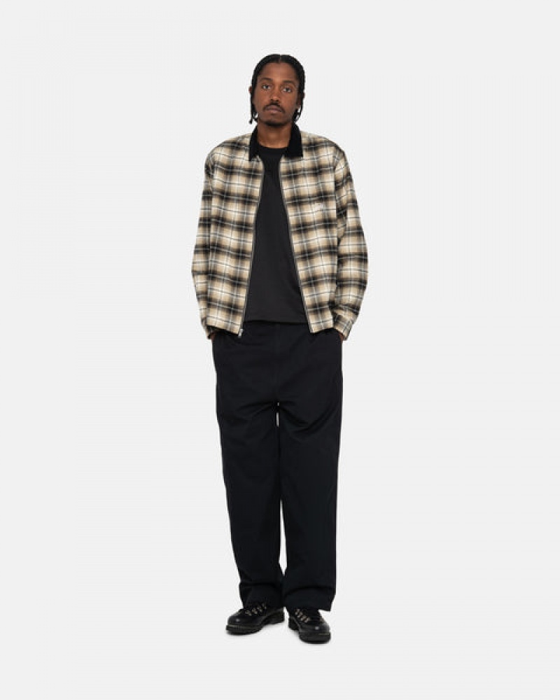 Men Stussy Frank Plaid Zip Shirts Dark Grey Australia | LOC-8940