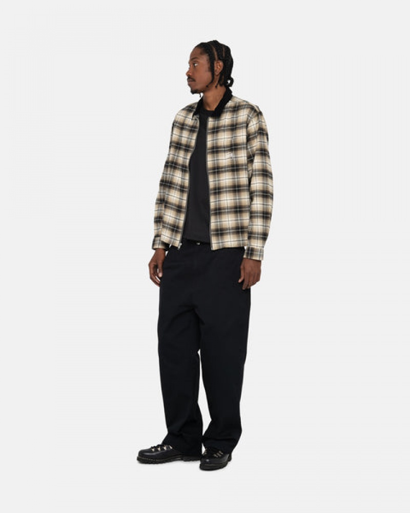 Men Stussy Frank Plaid Zip Shirts Dark Grey Australia | LOC-8940