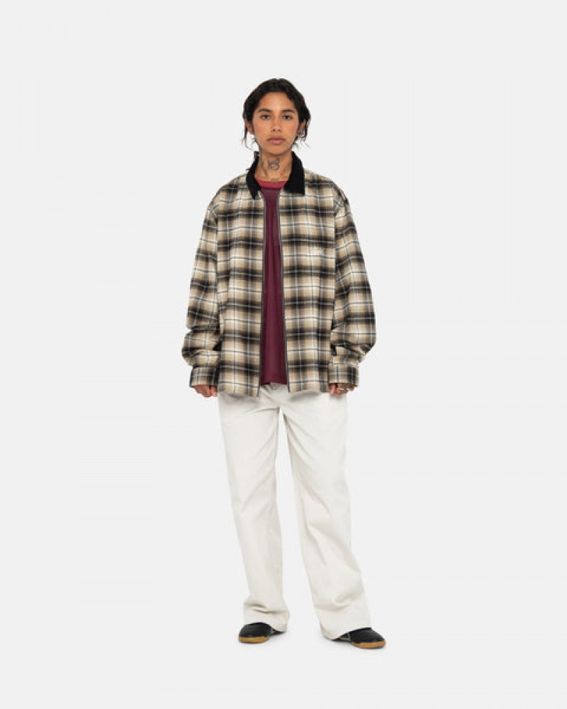 Men Stussy Frank Plaid Zip Shirts Dark Grey Australia | LOC-8940