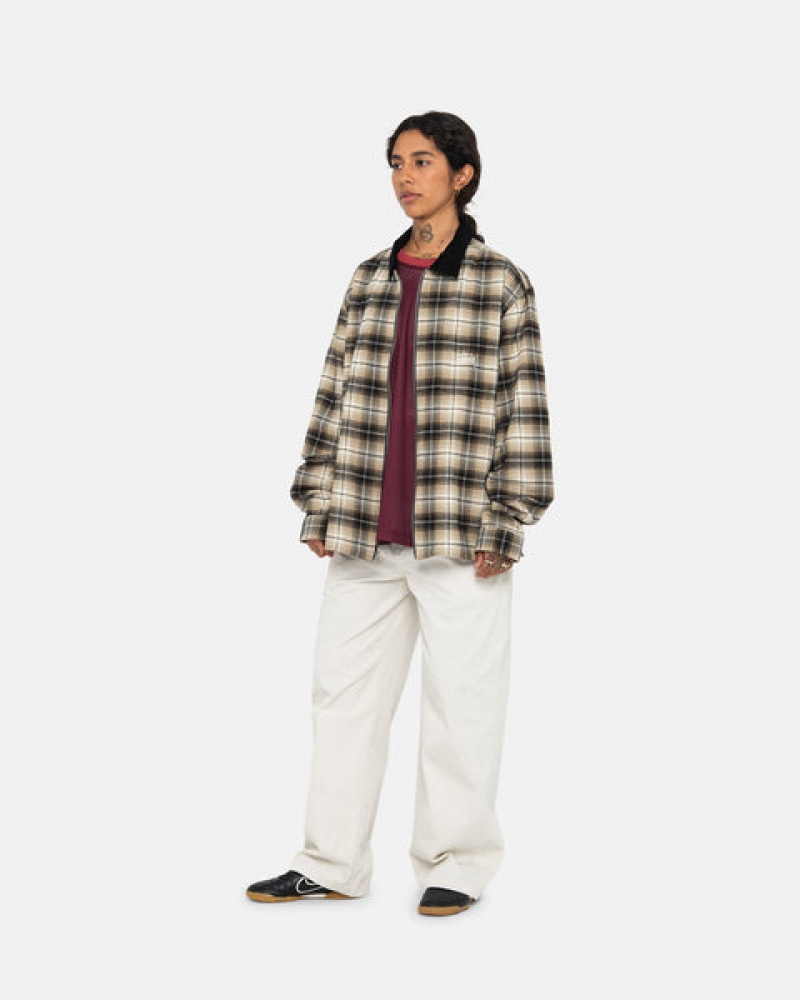 Men Stussy Frank Plaid Zip Shirts Dark Grey Australia | LOC-8940