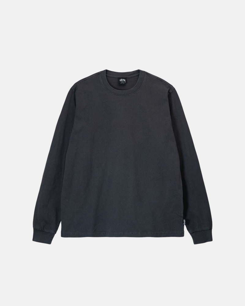 Men Stussy Heavyweight Pigment Dyed Ls Crew Tops Black Australia | URM-1289