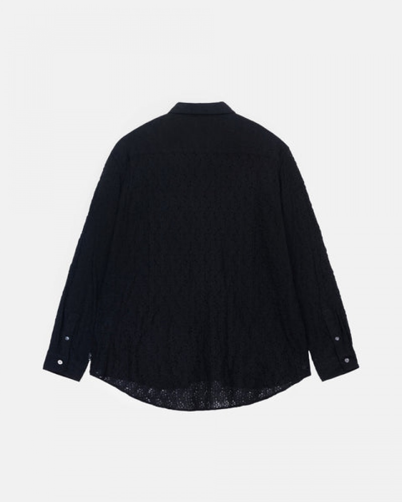 Men Stussy Lace Ls Shirts Black Australia | QUK-2619