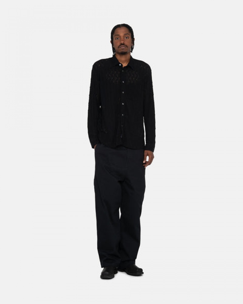 Men Stussy Lace Ls Shirts Black Australia | QUK-2619